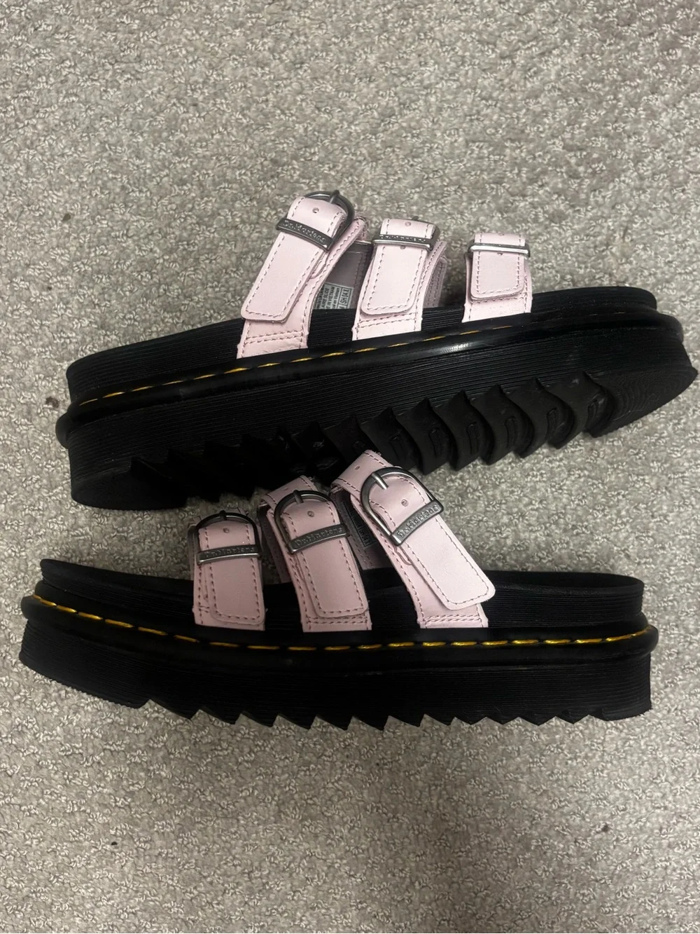 Women’s Dr.Martens Triple-Strap Platform Sandals in Light Pink and Black